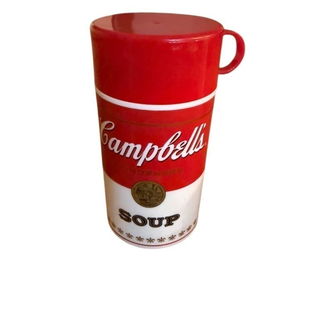Vintage Campbell's Soup Can-Tainer Insulated Thermos Mug w/ Cup Lid lunch office